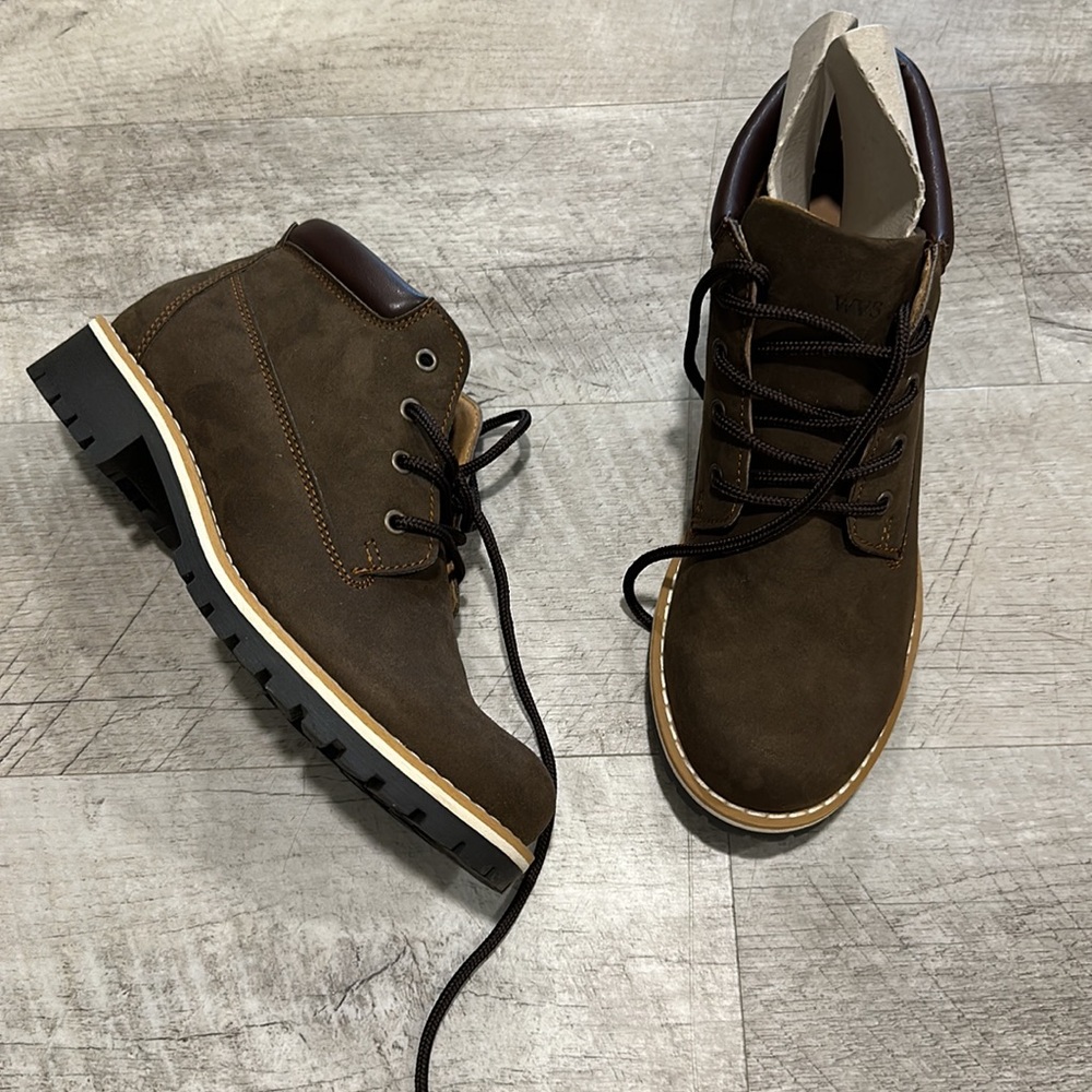 NWT • will’s Vegan Store • dark brown vegan suede ankle dock boots